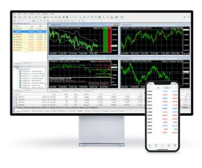 Platform trading screens showing bloxfx web trader on a mobile and large screen